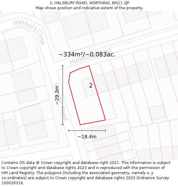 2, HALSBURY ROAD, WORTHING, BN11 2JP: Plot and title map