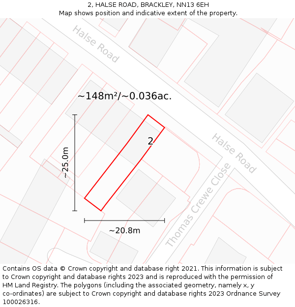 2, HALSE ROAD, BRACKLEY, NN13 6EH: Plot and title map