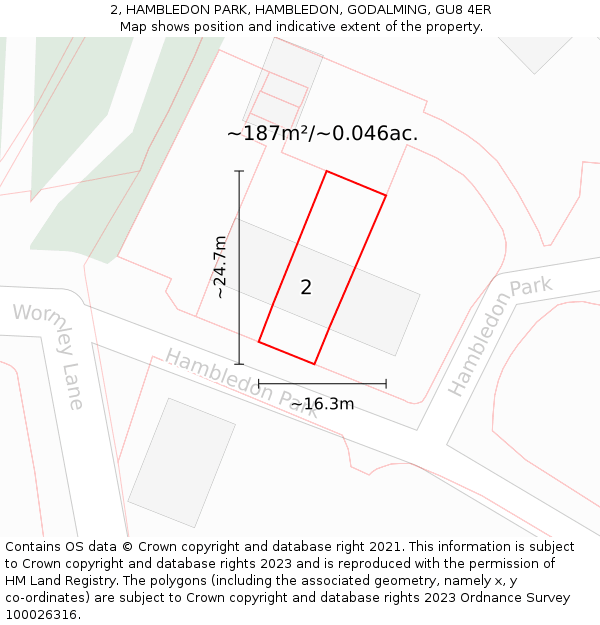 2, HAMBLEDON PARK, HAMBLEDON, GODALMING, GU8 4ER: Plot and title map
