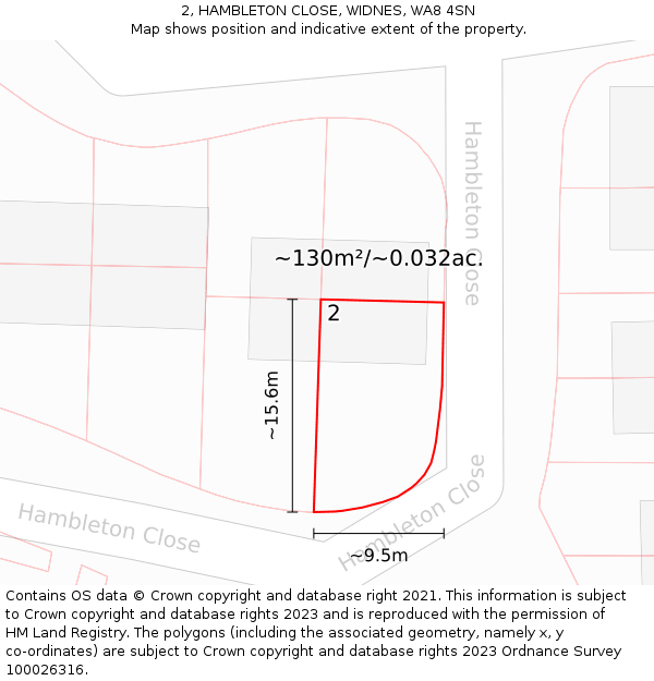 2, HAMBLETON CLOSE, WIDNES, WA8 4SN: Plot and title map