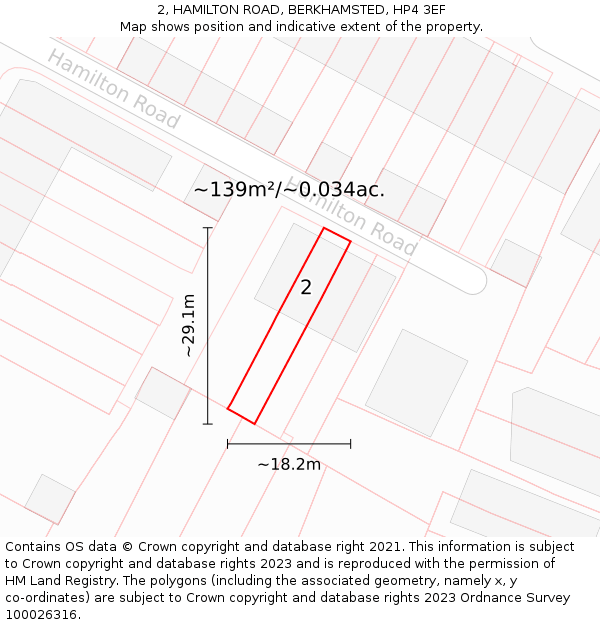 2, HAMILTON ROAD, BERKHAMSTED, HP4 3EF: Plot and title map