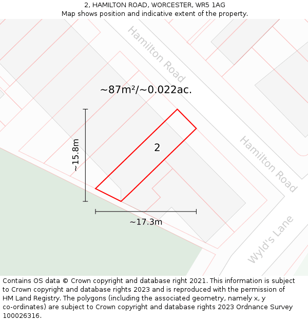2, HAMILTON ROAD, WORCESTER, WR5 1AG: Plot and title map