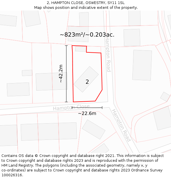 2, HAMPTON CLOSE, OSWESTRY, SY11 1SL: Plot and title map