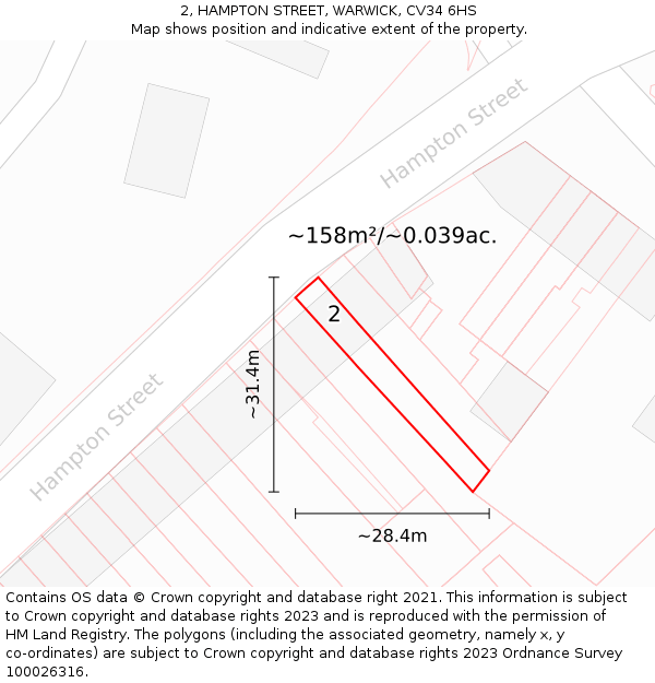 2, HAMPTON STREET, WARWICK, CV34 6HS: Plot and title map