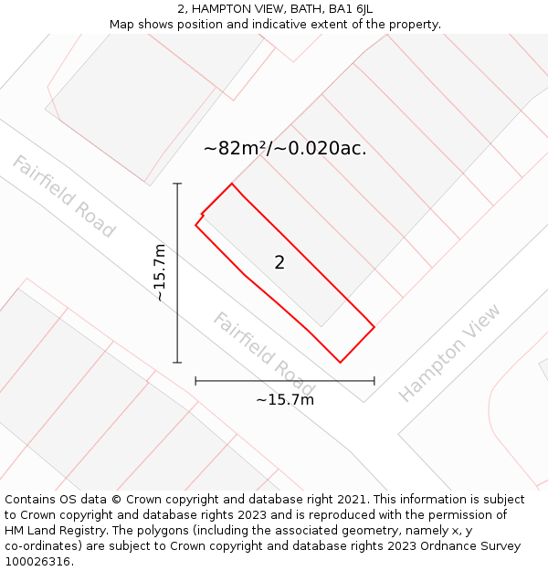 2, HAMPTON VIEW, BATH, BA1 6JL: Plot and title map