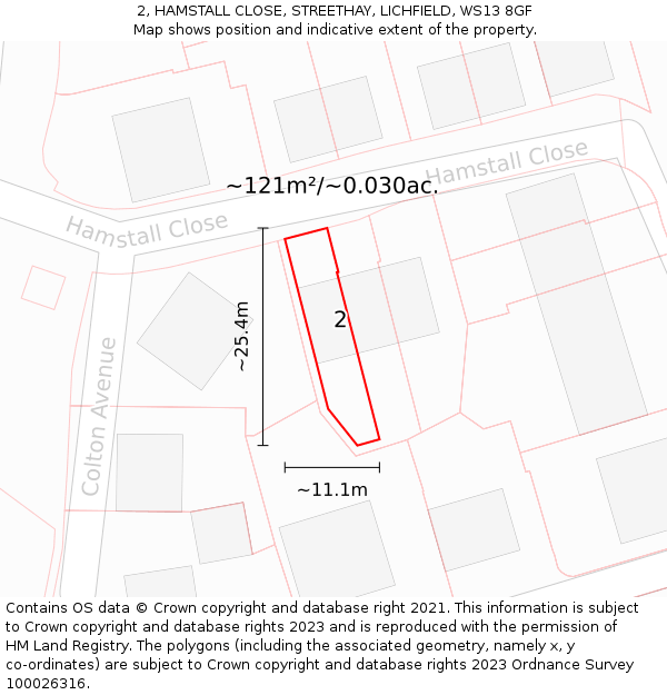 2, HAMSTALL CLOSE, STREETHAY, LICHFIELD, WS13 8GF: Plot and title map