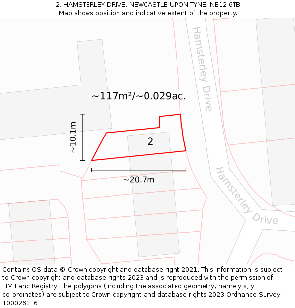 2, HAMSTERLEY DRIVE, NEWCASTLE UPON TYNE, NE12 6TB: Plot and title map