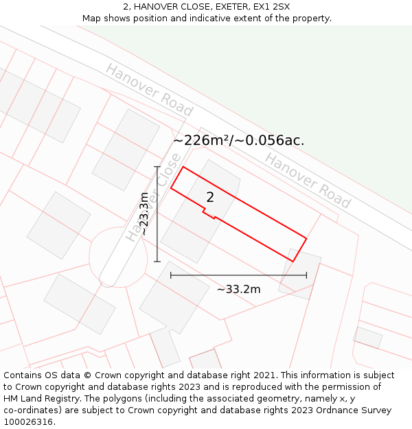 2, HANOVER CLOSE, EXETER, EX1 2SX: Plot and title map