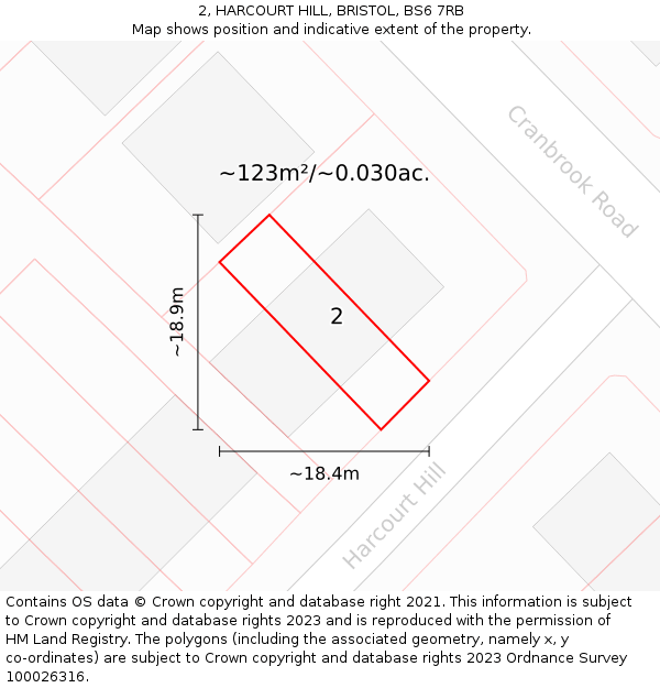 2, HARCOURT HILL, BRISTOL, BS6 7RB: Plot and title map