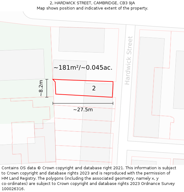 2, HARDWICK STREET, CAMBRIDGE, CB3 9JA: Plot and title map