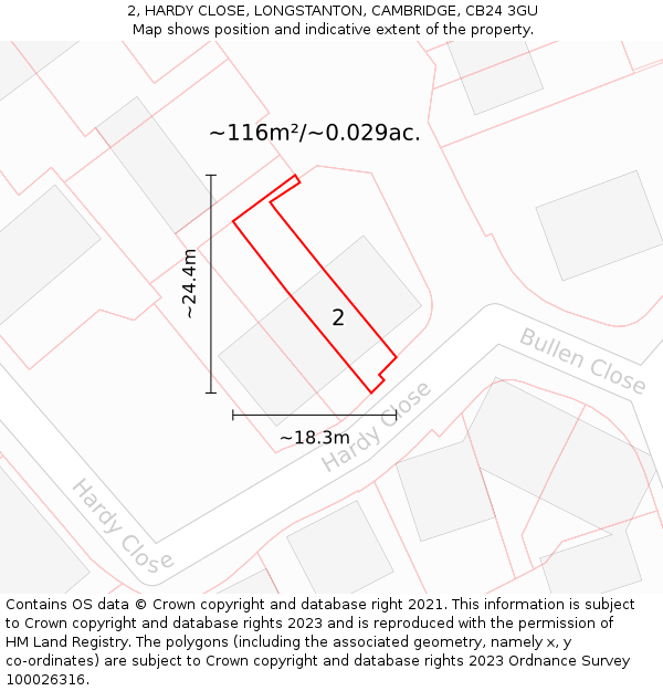 2, HARDY CLOSE, LONGSTANTON, CAMBRIDGE, CB24 3GU: Plot and title map