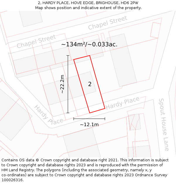 2, HARDY PLACE, HOVE EDGE, BRIGHOUSE, HD6 2PW: Plot and title map