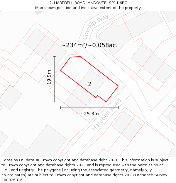 2, HAREBELL ROAD, ANDOVER, SP11 6RG: Plot and title map