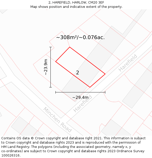 2, HAREFIELD, HARLOW, CM20 3EF: Plot and title map
