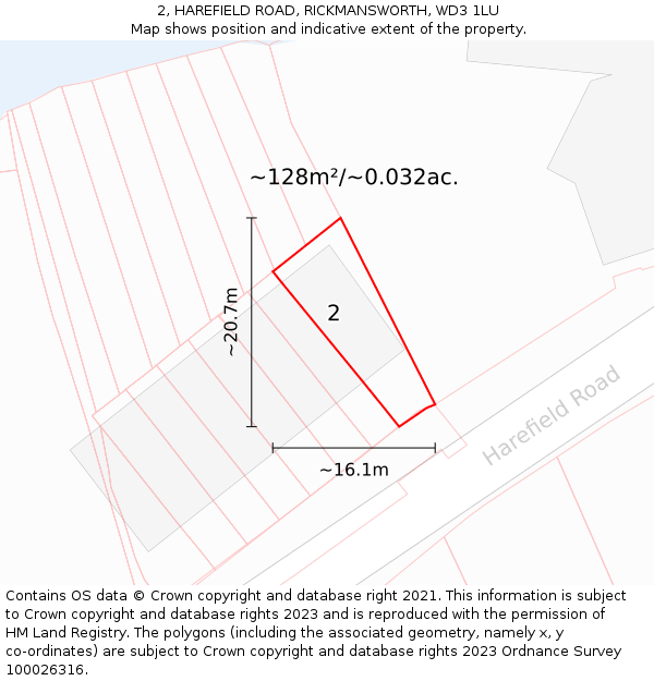2, HAREFIELD ROAD, RICKMANSWORTH, WD3 1LU: Plot and title map