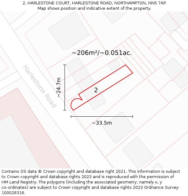 2, HARLESTONE COURT, HARLESTONE ROAD, NORTHAMPTON, NN5 7AP: Plot and title map