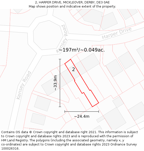 2, HARPER DRIVE, MICKLEOVER, DERBY, DE3 0AE: Plot and title map