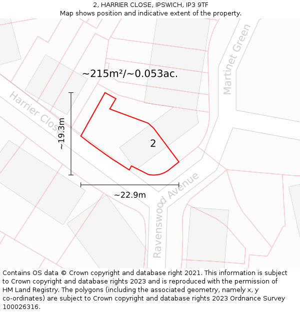 2, HARRIER CLOSE, IPSWICH, IP3 9TF: Plot and title map