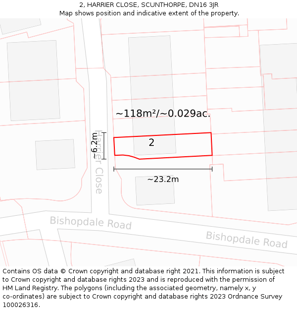 2, HARRIER CLOSE, SCUNTHORPE, DN16 3JR: Plot and title map