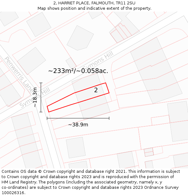 2, HARRIET PLACE, FALMOUTH, TR11 2SU: Plot and title map