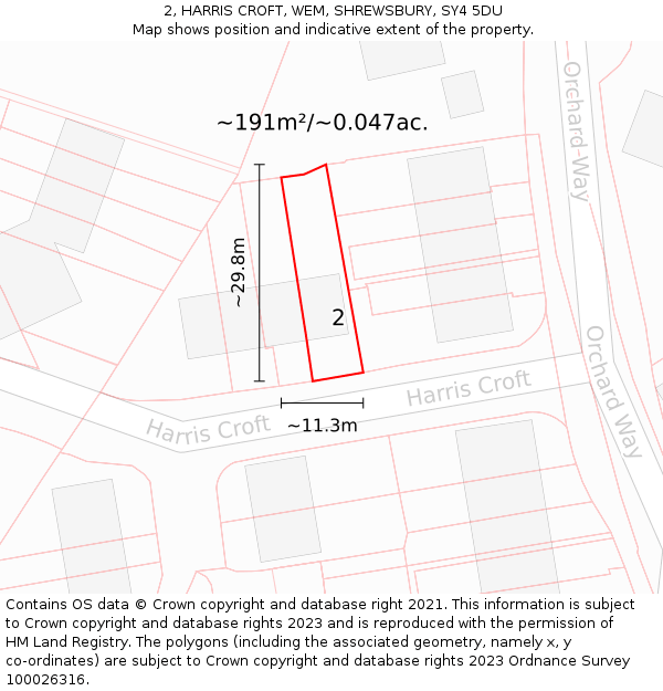 2, HARRIS CROFT, WEM, SHREWSBURY, SY4 5DU: Plot and title map