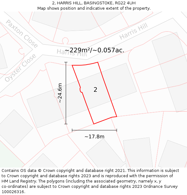2, HARRIS HILL, BASINGSTOKE, RG22 4UH: Plot and title map