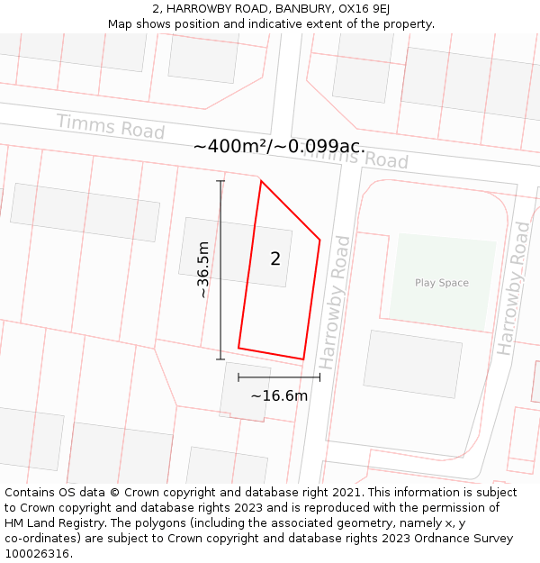 2, HARROWBY ROAD, BANBURY, OX16 9EJ: Plot and title map