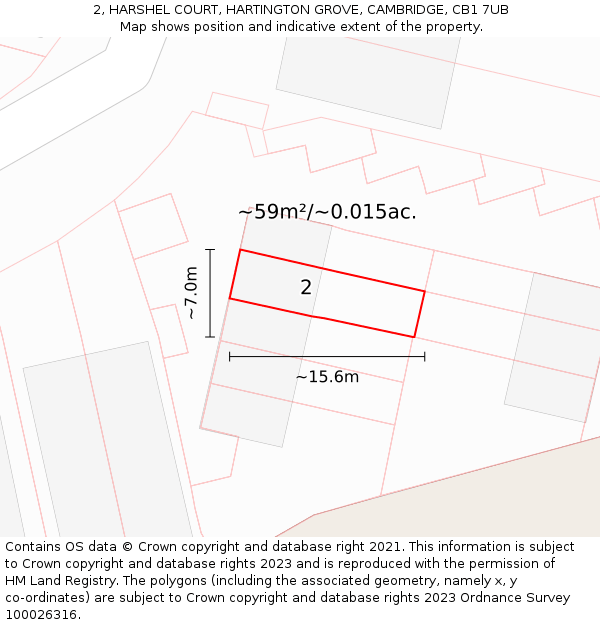 2, HARSHEL COURT, HARTINGTON GROVE, CAMBRIDGE, CB1 7UB: Plot and title map