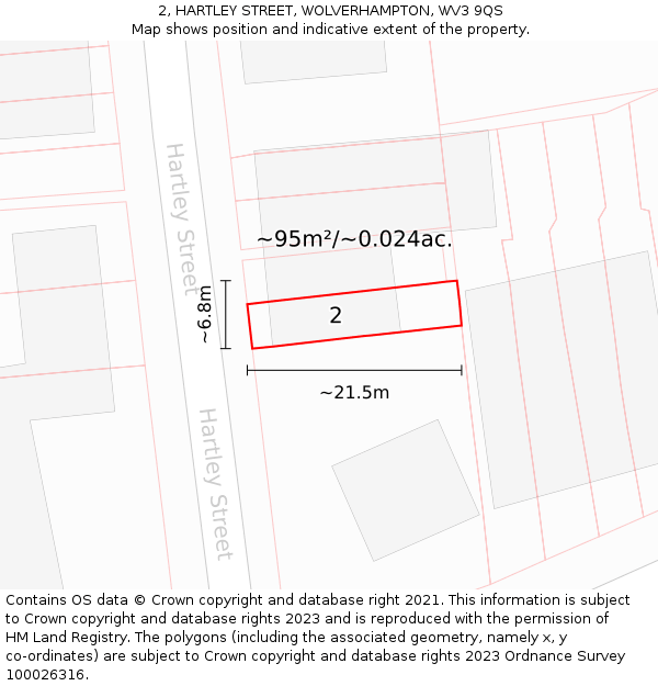 2, HARTLEY STREET, WOLVERHAMPTON, WV3 9QS: Plot and title map
