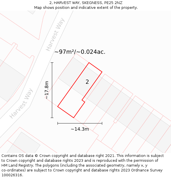 2, HARVEST WAY, SKEGNESS, PE25 2NZ: Plot and title map