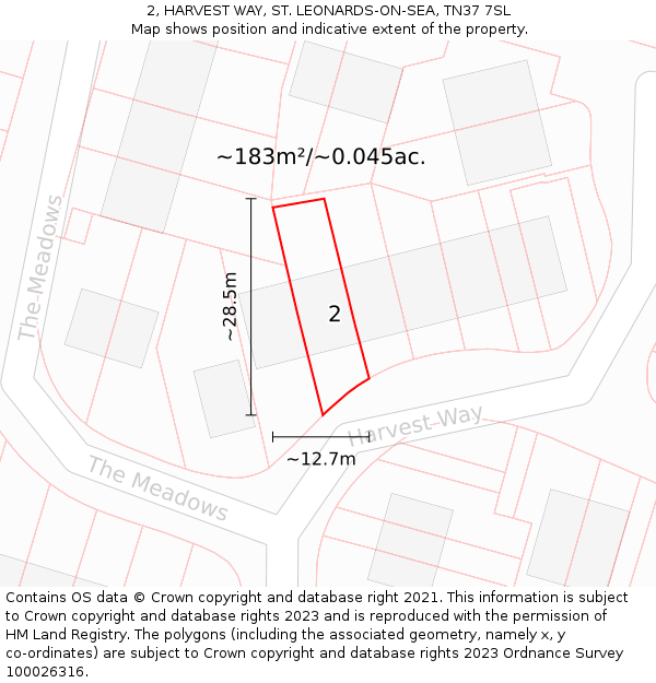 2, HARVEST WAY, ST. LEONARDS-ON-SEA, TN37 7SL: Plot and title map