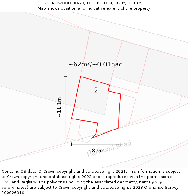 2, HARWOOD ROAD, TOTTINGTON, BURY, BL8 4AE: Plot and title map
