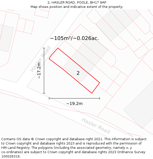 2, HASLER ROAD, POOLE, BH17 9AP: Plot and title map