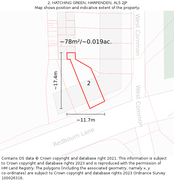 2, HATCHING GREEN, HARPENDEN, AL5 2JP: Plot and title map