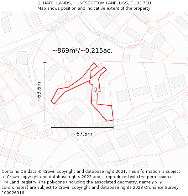 2, HATCHLANDS, HUNTSBOTTOM LANE, LISS, GU33 7EU: Plot and title map