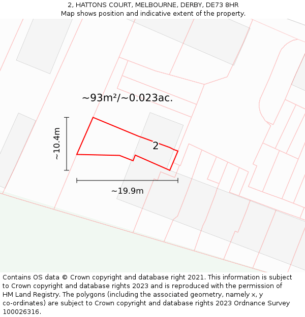 2, HATTONS COURT, MELBOURNE, DERBY, DE73 8HR: Plot and title map