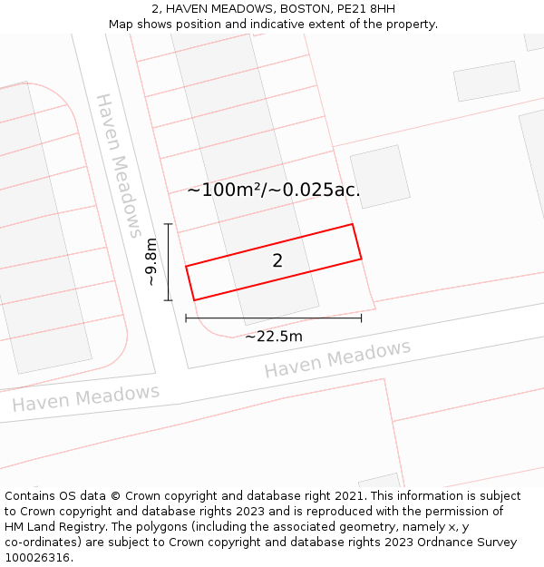 2, HAVEN MEADOWS, BOSTON, PE21 8HH: Plot and title map