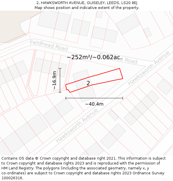 2, HAWKSWORTH AVENUE, GUISELEY, LEEDS, LS20 8EJ: Plot and title map