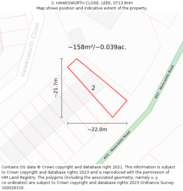 2, HAWKSWORTH CLOSE, LEEK, ST13 8HH: Plot and title map