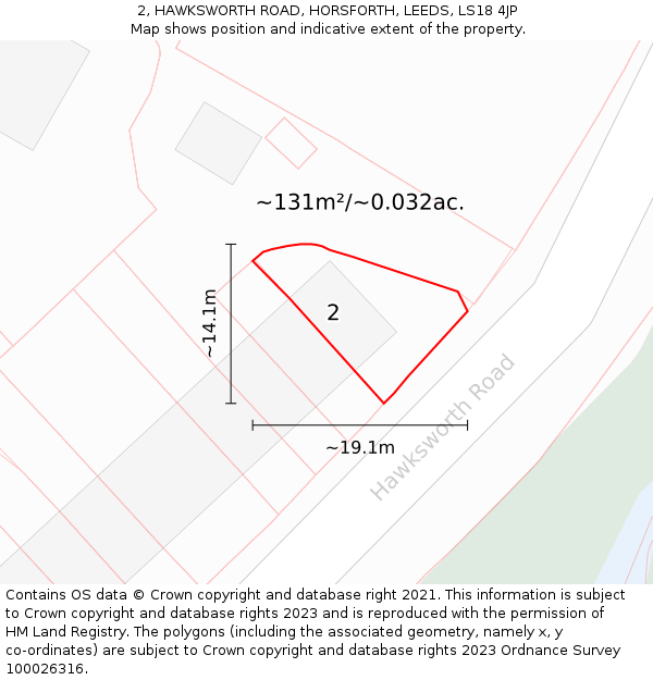 2, HAWKSWORTH ROAD, HORSFORTH, LEEDS, LS18 4JP: Plot and title map