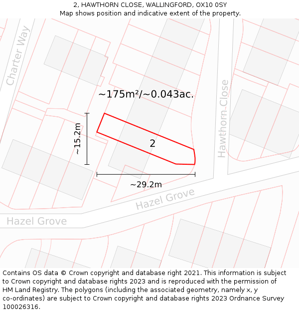 2, HAWTHORN CLOSE, WALLINGFORD, OX10 0SY: Plot and title map