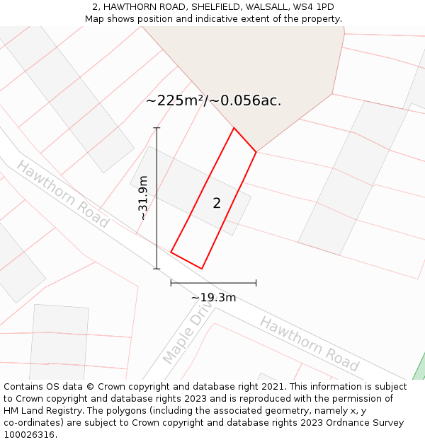 2, HAWTHORN ROAD, SHELFIELD, WALSALL, WS4 1PD: Plot and title map