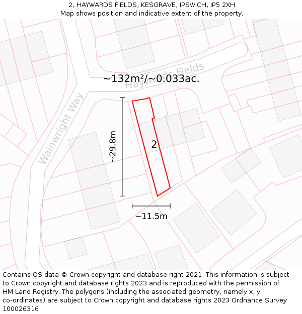 2, HAYWARDS FIELDS, KESGRAVE, IPSWICH, IP5 2XH: Plot and title map