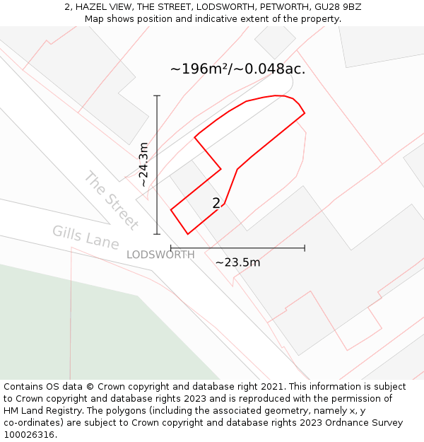 2, HAZEL VIEW, THE STREET, LODSWORTH, PETWORTH, GU28 9BZ: Plot and title map