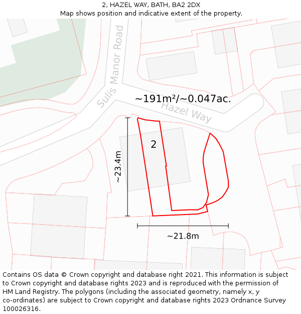 2, HAZEL WAY, BATH, BA2 2DX: Plot and title map