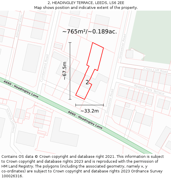 2, HEADINGLEY TERRACE, LEEDS, LS6 2EE: Plot and title map