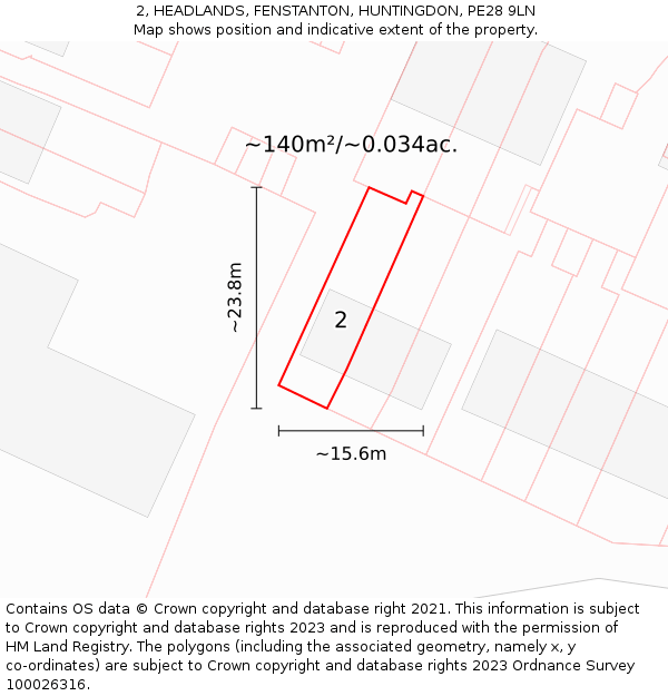 2, HEADLANDS, FENSTANTON, HUNTINGDON, PE28 9LN: Plot and title map