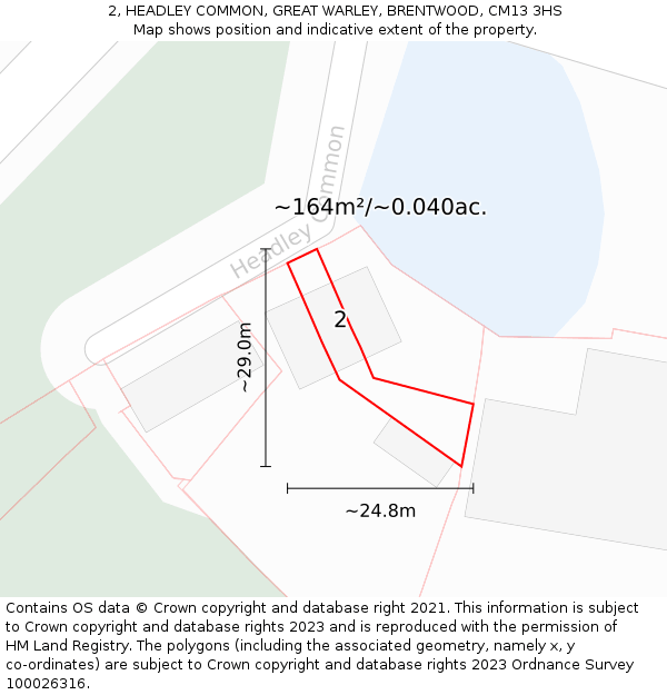 2, HEADLEY COMMON, GREAT WARLEY, BRENTWOOD, CM13 3HS: Plot and title map