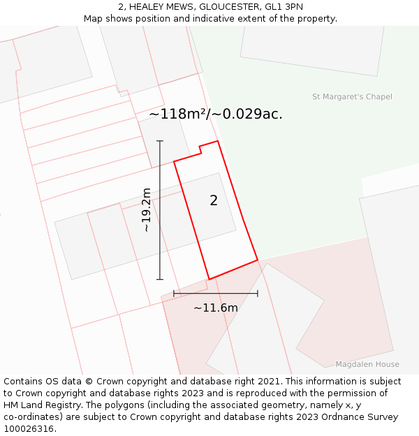 2, HEALEY MEWS, GLOUCESTER, GL1 3PN: Plot and title map