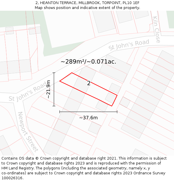 2, HEANTON TERRACE, MILLBROOK, TORPOINT, PL10 1EF: Plot and title map